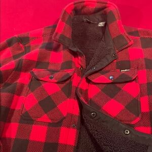 Eddie Bauer Men's Red and Black Plaid Shirt Jacket